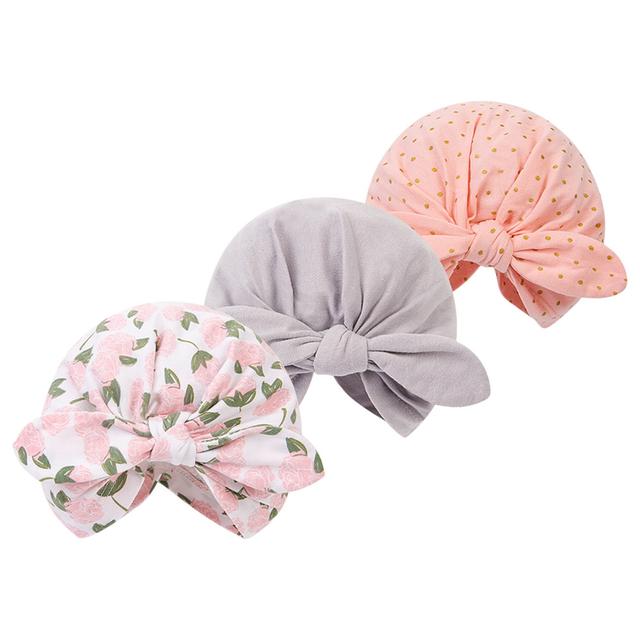 Hudson Childrenswear - 3pc-Set - Turban Caps - Peonies