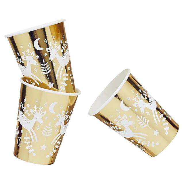 Hootyballoo - Reindeer Gold Foil Paper Cups - 8pcs