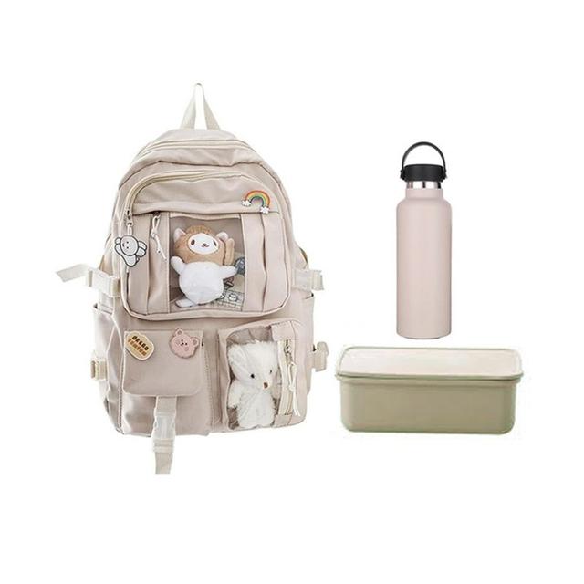 Star Babies - School Backpack W/ Eco Friendly Lunch Box W/ Spoon & Fork, Stainless Steel Water Bottle 600ml - Cream