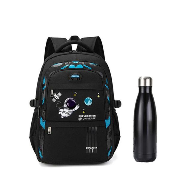 Star Babies - School Backpack W/ Stainless Steel Water Bottle 500ml - Black