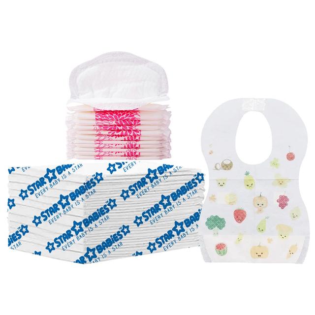 Star Babies - Changing Mat 12pcs w/ Breast Pad 12pcs & Disposable Bibs 12pcs - White