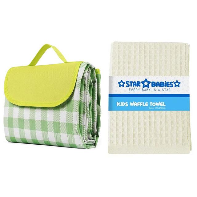 Star Babies - Beach Mat & Waffle Towel - Green