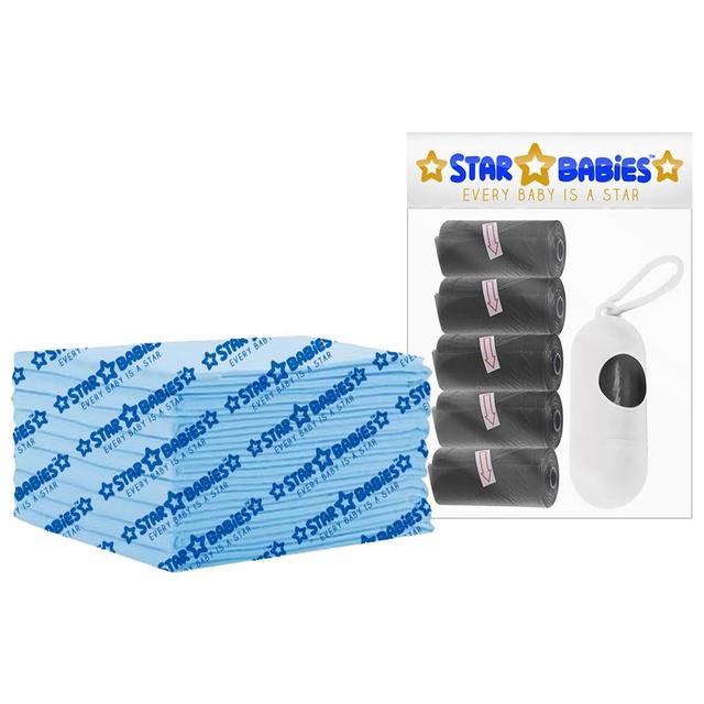 Star Babies - Disposable Changing Mat 12pcs & Scented Bag 5pcs w/ Dispenser - Black