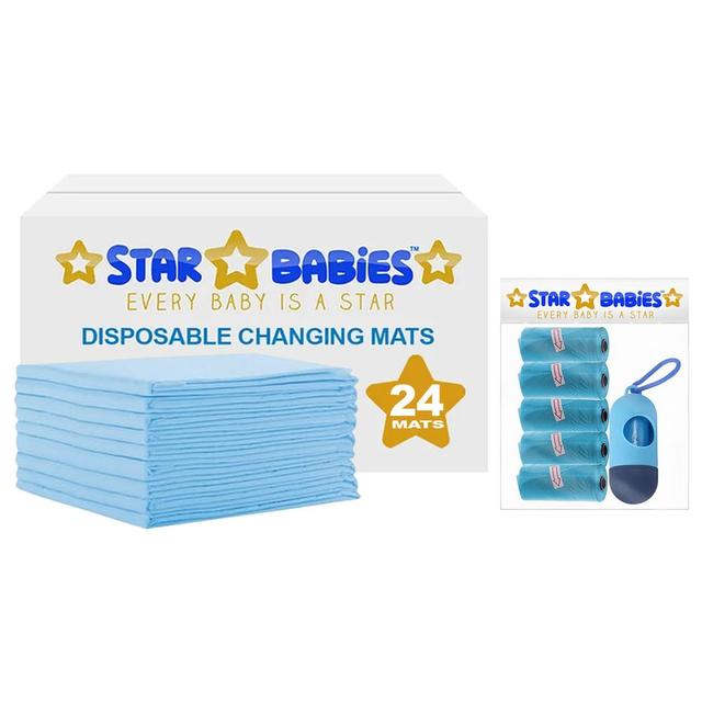 Star Babies - Disposable Changing Mat 24pcs & Scented Bag 5pcs w/ Dispenser - Blue