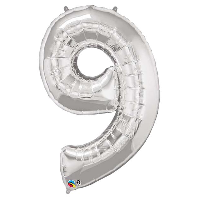 Qualatex - Number 9 Balloon - 34 Inch - Silver