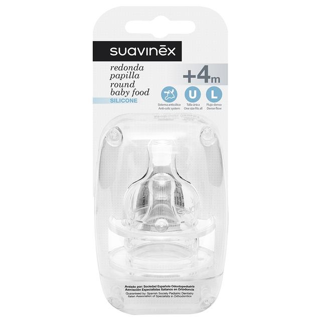 Suavinex Wide Neck Slow Flow Silicone Teat +4M, Dense Flow