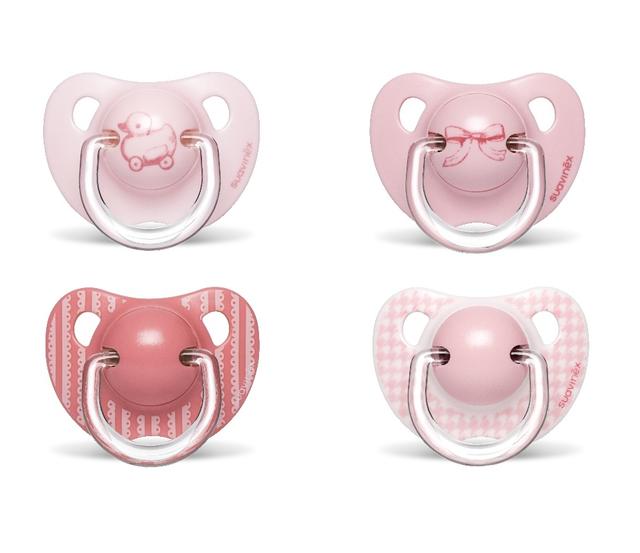 Suavinex - Evolution Anatomic Pacifier 6M+, Pink - Bundle of 4