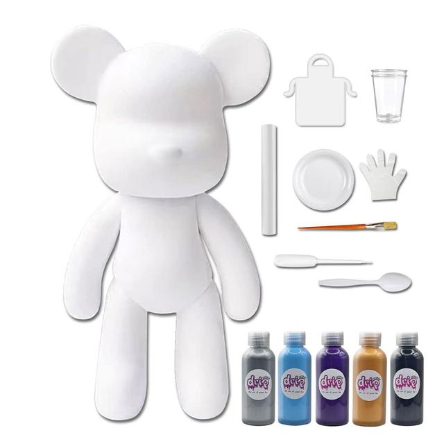 Drip - DIY Acrylic Pouring Paint Money Saving Bear Set - 33cm - Silver/Light-Blue/Dark-Purple/Gold/Black