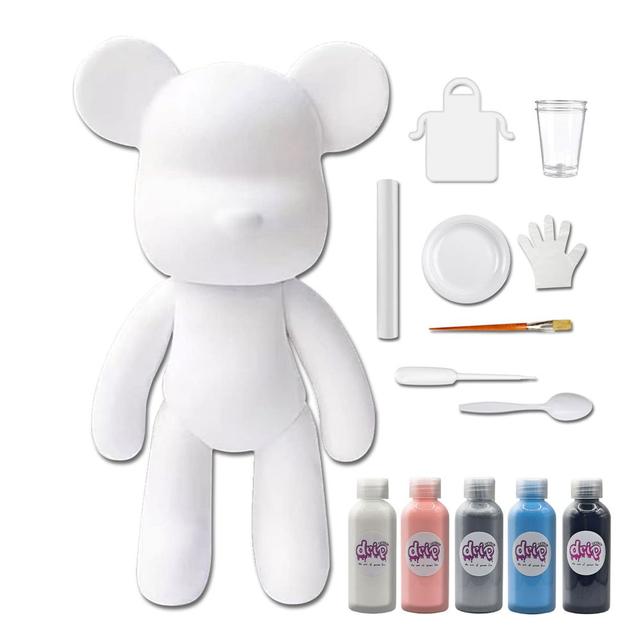 Drip - DIY Acrylic Pouring Paint Money Saving Bear Set - 33cm - White/Light-Pink/Silver/Light-Blue/Black