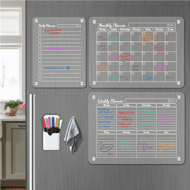 ESSEN - Acrylic Magnetic Calendar Planner for Fridge - Set of  3