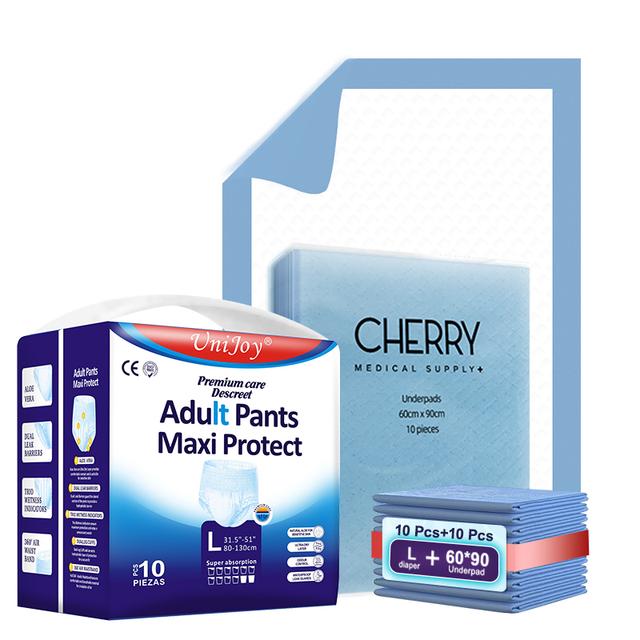 UniJoy - Adult Diapers Pull Up Pant Style L-XL Size 10pcs + Disposable Underpads Absorbency Leak Protection Unisex 10pcs