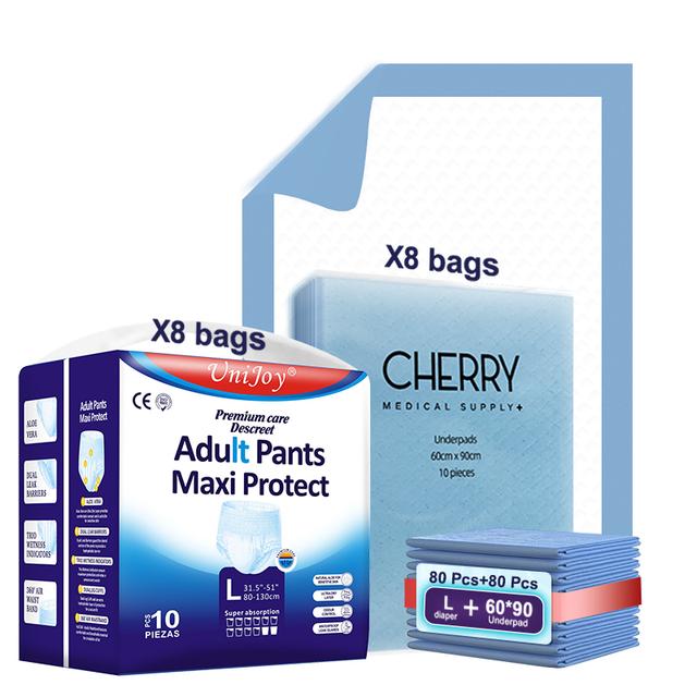 UniJoy - Adult Diapers Pull Up Pant Style L-XL Size 80pcs + Disposable Underpads Absorbency Leak Protection Unisex  80pcs