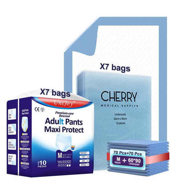 UniJoy - Adult Diapers Pull Up Pant Style M-L Size 70pcs + Disposable Underpads Absorbency Leak Protection Unisex 70pcs