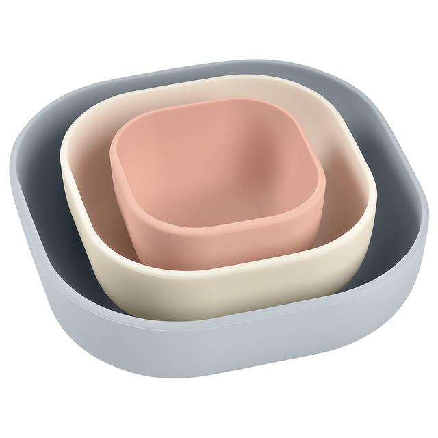 Beaba - Silicone Nesting Bowls - Velvet Grey/Cotton/Dusty Rose - 3pcs