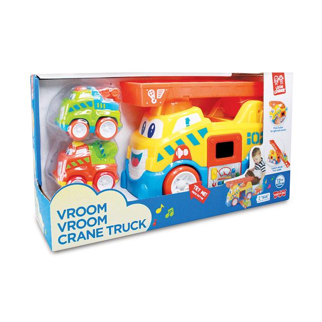 Happy Kids - Vroom Vroom Crane Truck Light And Sound Vehicle Playset - 3pcs