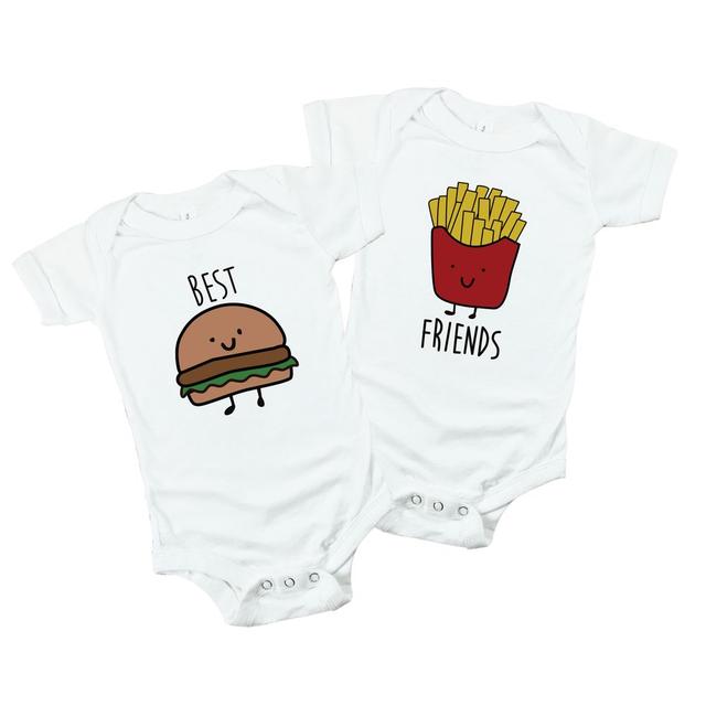 Matching Family Outfits - 2pc- Set - Best Friends Baby Romper - White