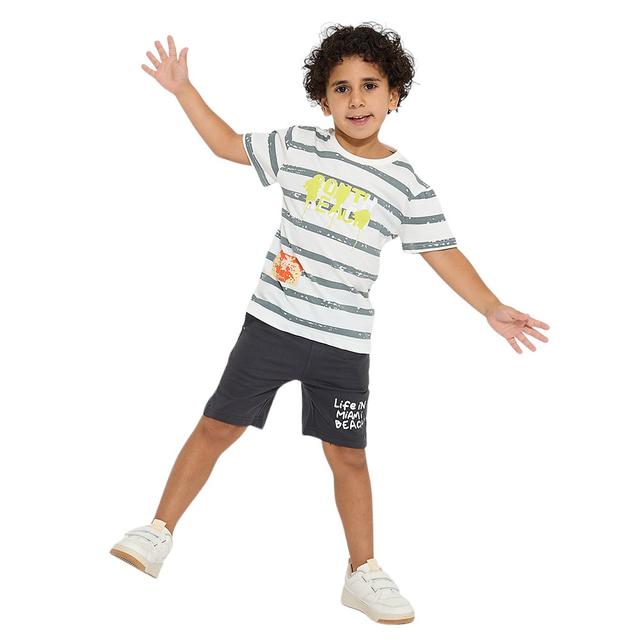 Victor and Jane - Junior Boys' AOP T-Shirt & Shorts Set - White & Grey