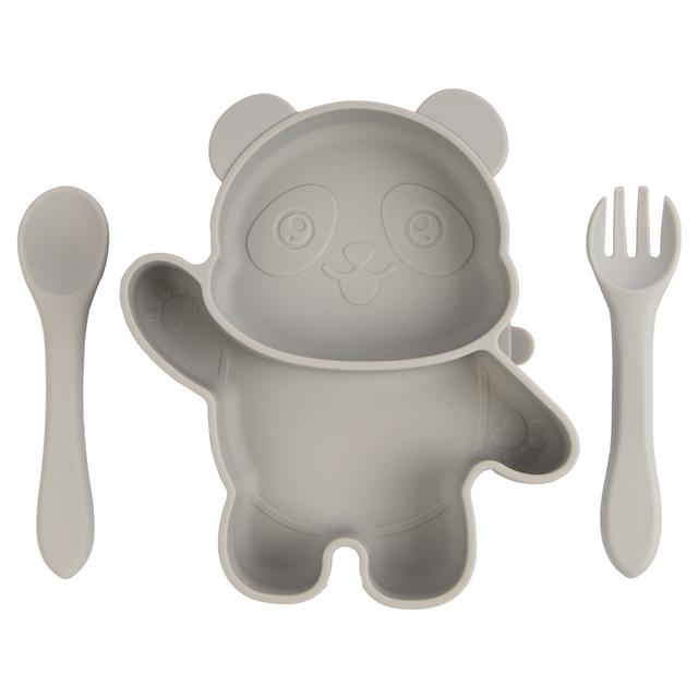 Babies Basic - Silicone Suction Plate With Spoon And Fork - Grey