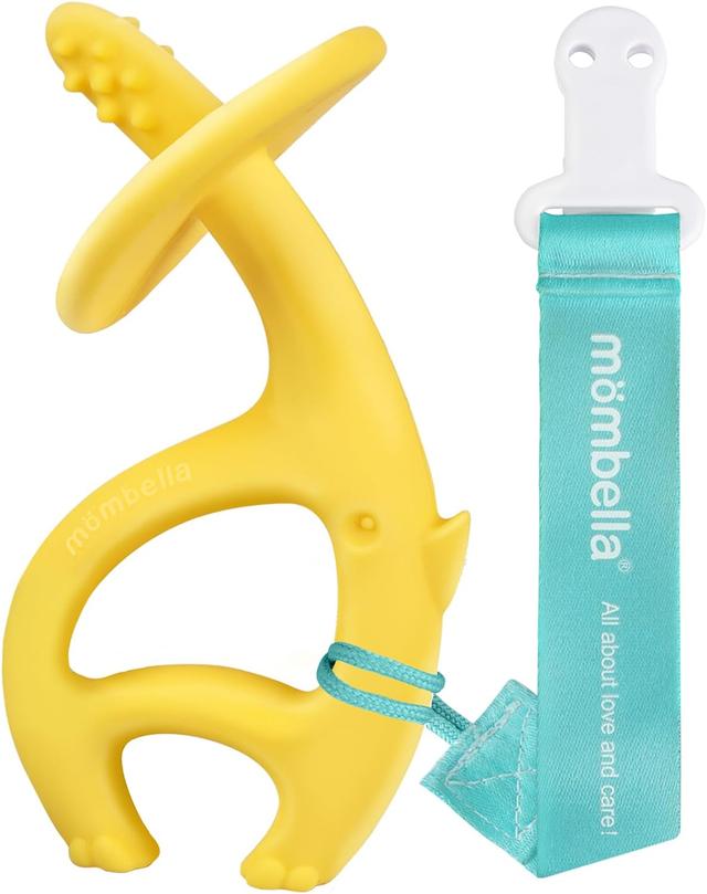 Mombella - Dancing Elephant Teether Toy With Clip - Yellow