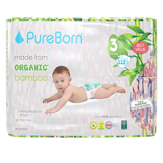 Pureborn - Size 3 Organic Diapers 5.5-8Kg 112s - Master Value Pack - Sunflower