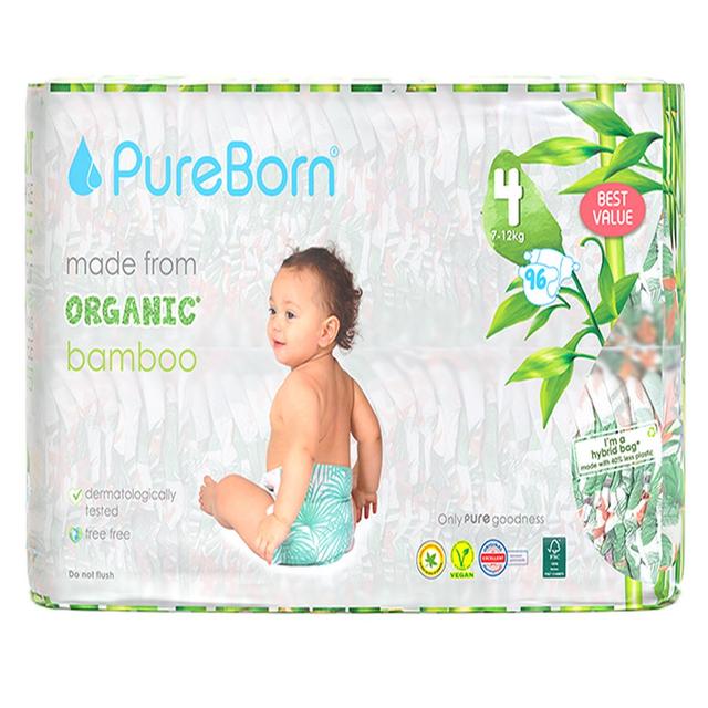 Pureborn - Size 4 Organic Diapers 7-12Kg 96s - Master Value Pack - Sunflower