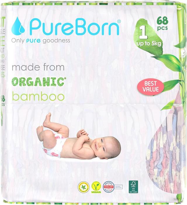 Pureborn - Organic Baby Diapers - Up To 5 Kg - S1 - 68pcs - Pack of 2