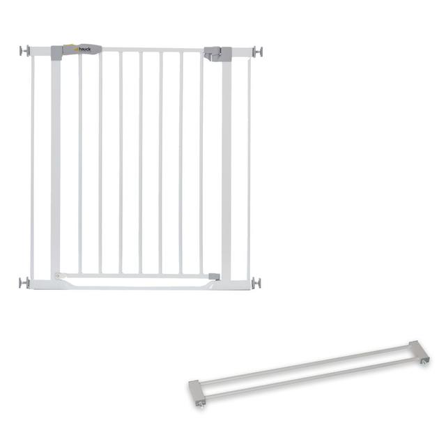 Hauck - Clear Step Safety Gates - White And Extension Gate Wood Lock - 9cm - Silver