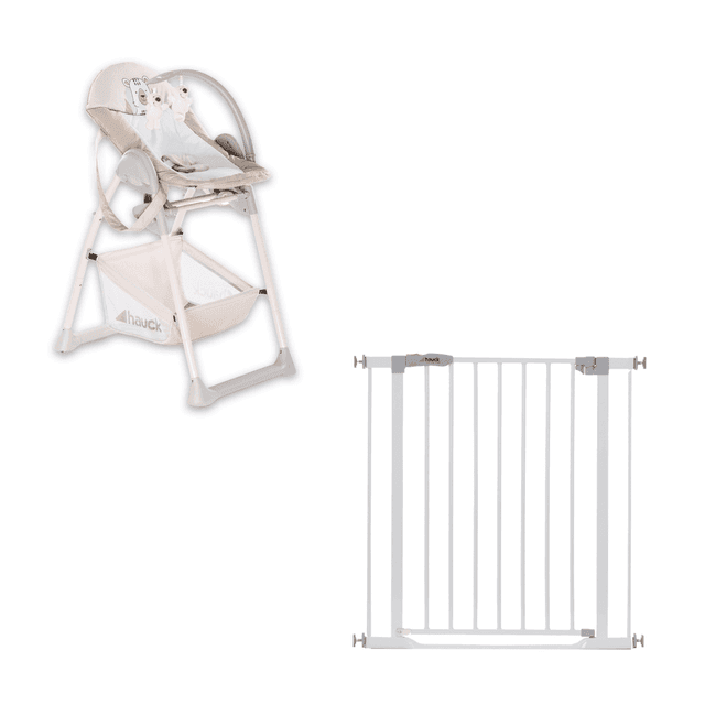 Hauck - Sit N Relax Highchair - Beige And Safety Gates With Extension - 9cm - Silver