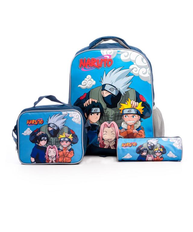 Naruto - School Backpack - 16-inch With Lunch Bag And Pencil Case - Blue - 3pcs