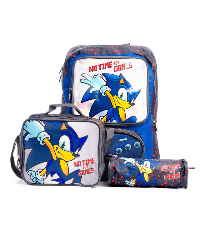 Sonic - School Backpack - 16-inch With Lunch Bag And Pencil Case - Blue - 3pcs