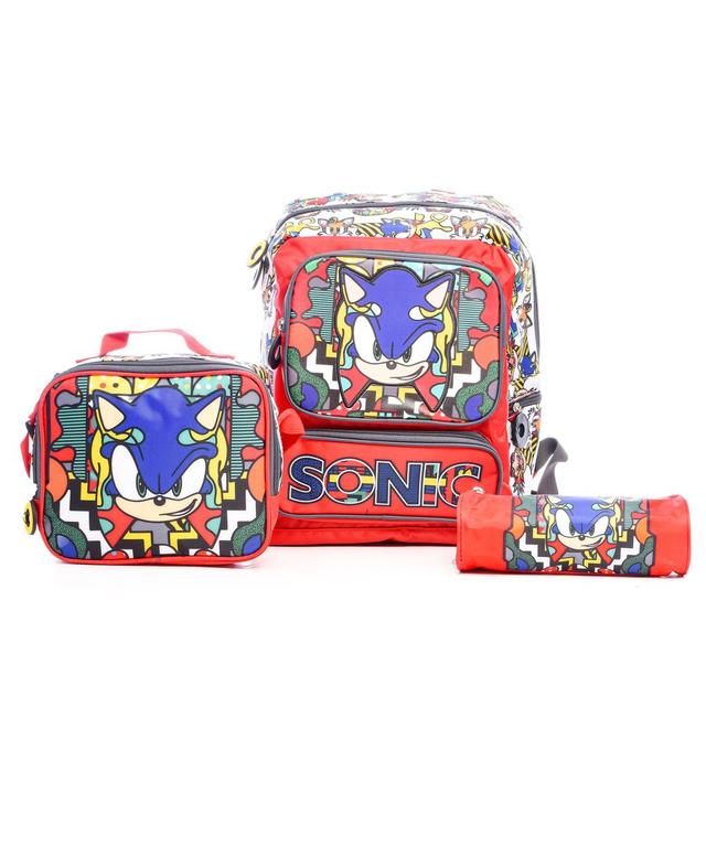 Sonic - School Backpack - 14-inch With Lunch Bag And Pencil Case - Red - 3pcs