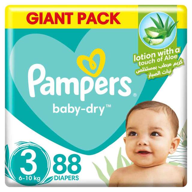 Pampers - Baby-Dry Taped Diapers with Aloe Vera Lotion, Leakage Protection, Size 3, 6-10kg, 88 Count