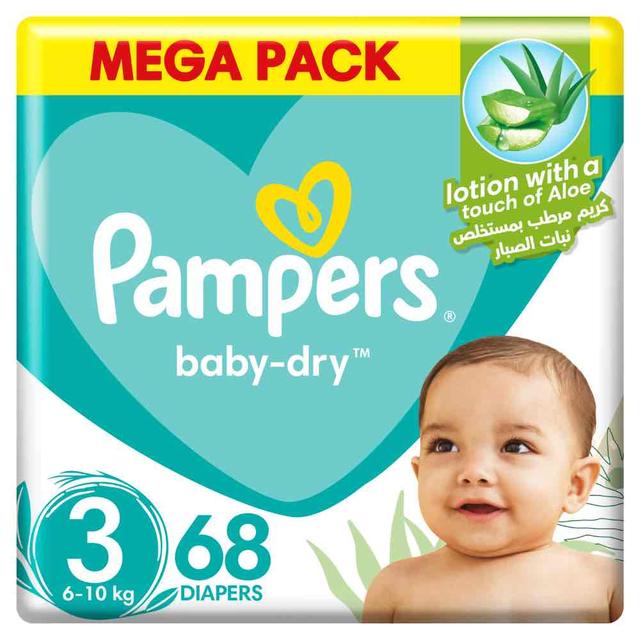 Pampers Baby-Dry Diapers, Size 3, 6-10kg - 68 Baby Diapers