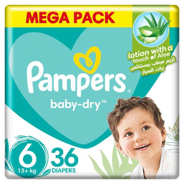 Pampers - Baby-Dry Taped Diapers with Aloe Vera Lotion, Leakage Protection, Size 6, 13+kg, 36 Count