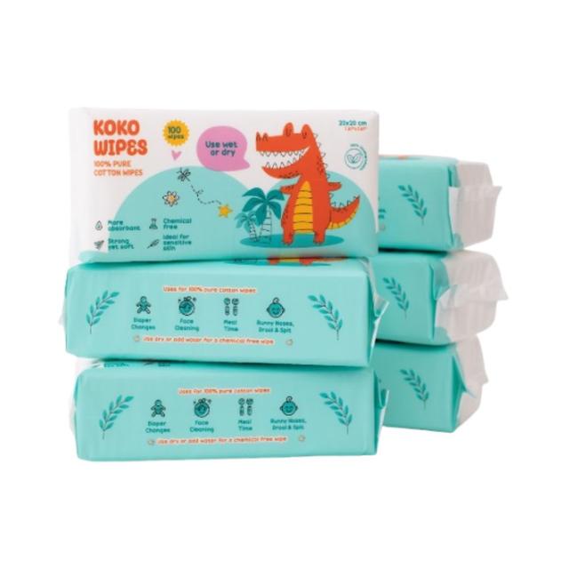 KokoWipes - Pure Cotton Dry Wipes - Pack of 6 - 600pcs