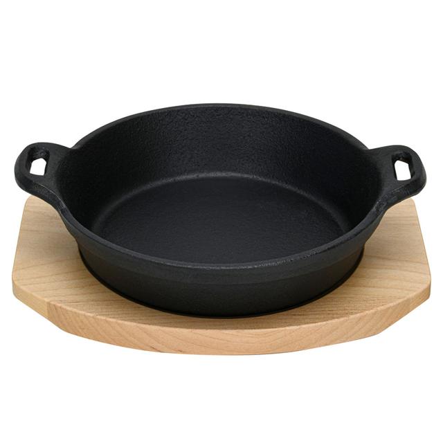 Fissman - Cast Iron Pan With Wooden Tray - Black - 18x4.4 cm