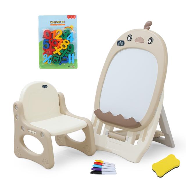 Little Story - Magnetic Drawing Board With Chair And Accessory Set - Beige