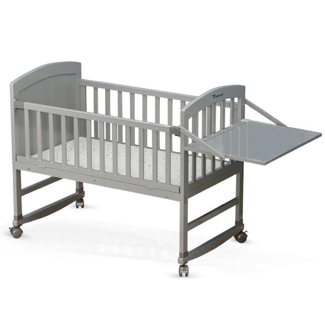 Teknum - 7-in-1 Convertible Bed And Bedside Crib With Mattress - Grey