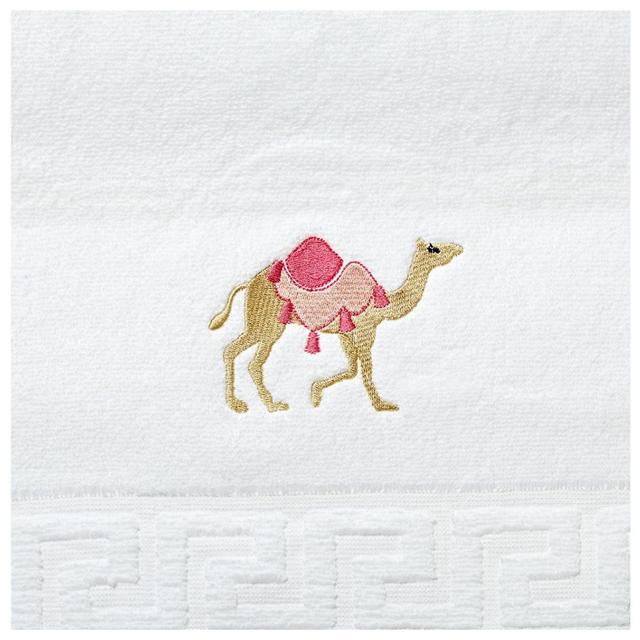 BYFT - Camel Pink Embroidered Bath Towel - White