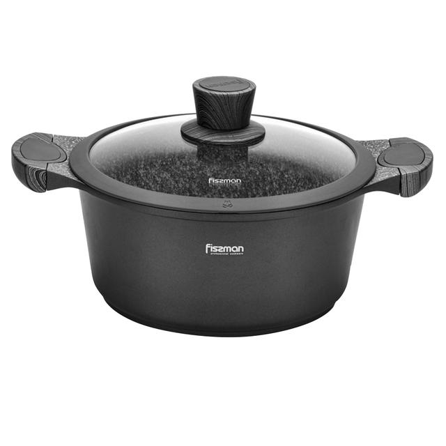 Fissman - Non-Stick Stockpot With Glass Lid - Black/Clear - 4.3 L