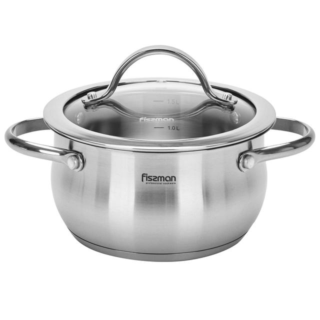 Fissman - Valery Stainless Steel Stockpot With Glass Lid - Silver - 1.6 L