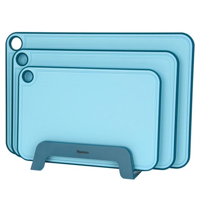 Fissman - Index Chopping Board With Holder - Blue - 3pcs - 41x28cm