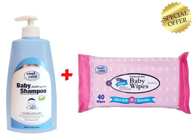 Cool&Cool - Baby Shampoo 500ml + Baby Wipes Regular 40s Free