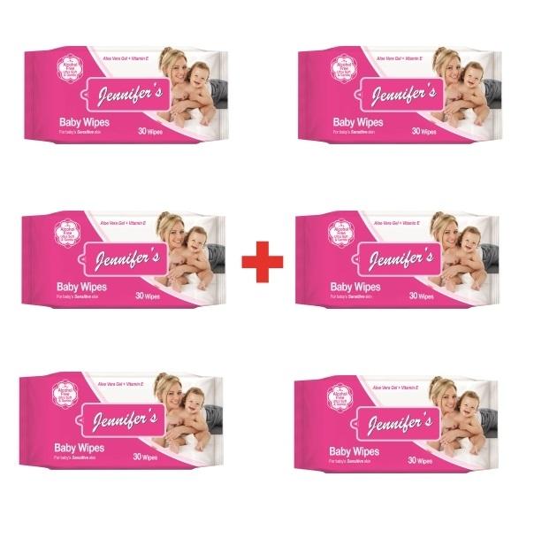 Jennifer's - Baby Wipes Alcohol Free, 30's (Bundle of 6)