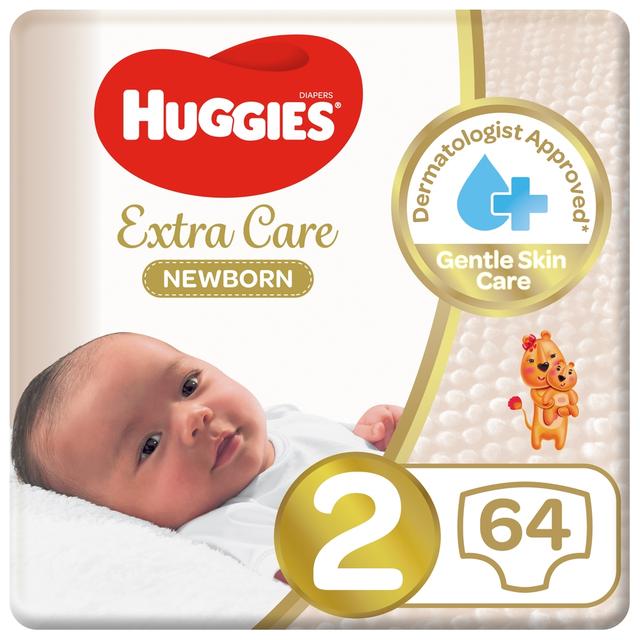 Huggies - Extra Care Newborn, Size 2, 4 - 6 kg, Jumbo Pack, 64 Diapers