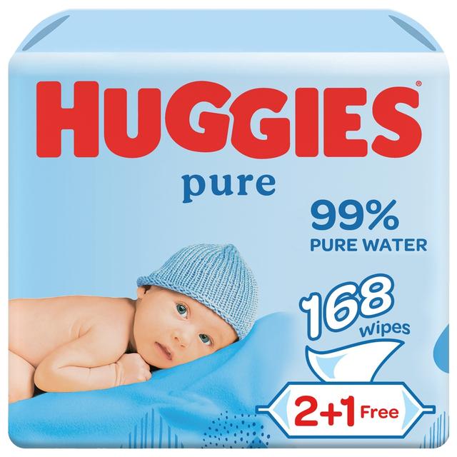 Huggies - Pure Baby Wipes, 99% Pure Water Wipes, 3 Pack x 56 Wipes (168 Wipes)