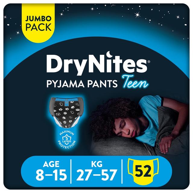 Huggies - DryNites Pyjama Pants, 8-15 years, Bed Wetting Diaper, Boys, 27-57 kg - Pack of 4 - Jumbo Pack, 52 Pants