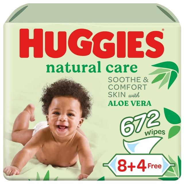 Huggies - Natural Baby Wipes, Aloe Vera Wipes, 12 Pack x 56 Wipes (672 Wipes)