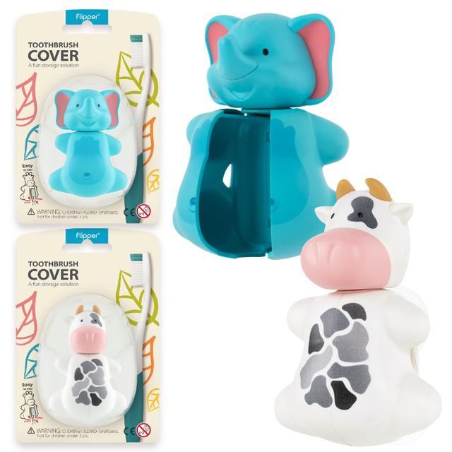 Flipper - Toothbrush Cover Bundle - Fun Animal Series - Cow & Elephant