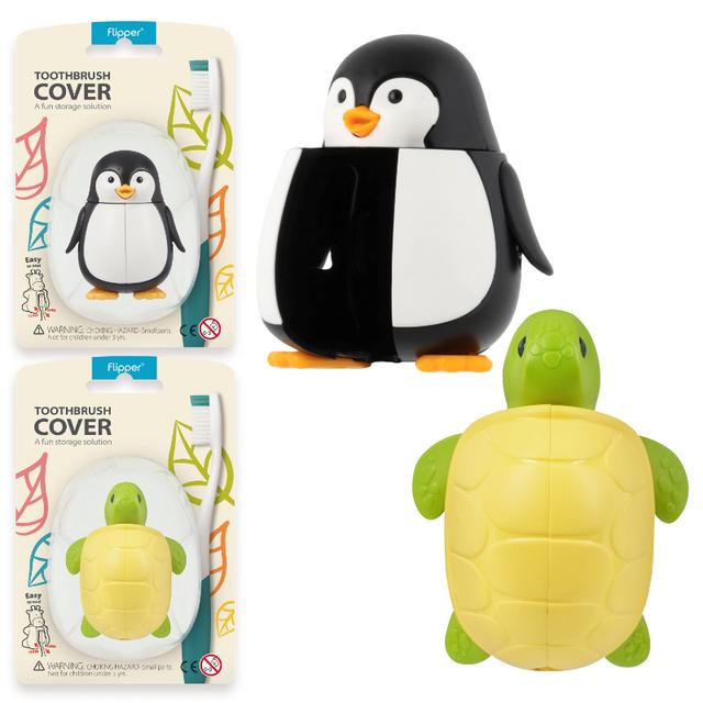 Flipper - Toothbrush Cover Bundle - Fun Animal Series - Penguin & Turtle